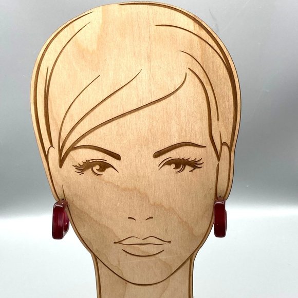 Ultra Mod Square Hoop Earrings, Purple Lucite Rounded Hoops - Picture 3 of 5